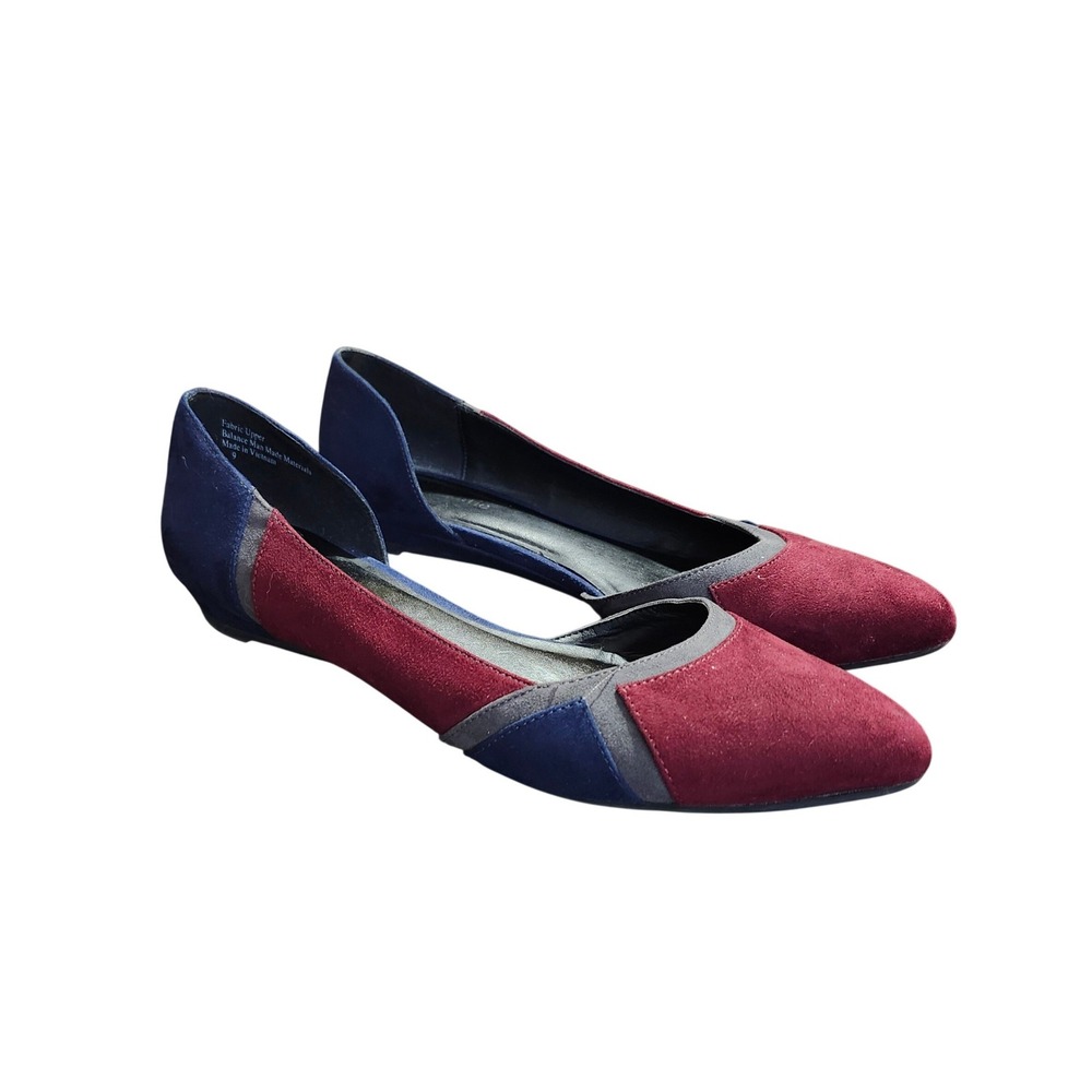 Kelly & Katie Colorblock D'Orsay Flats US 9 Burgundy Blue Faux Suede Pointed Toe